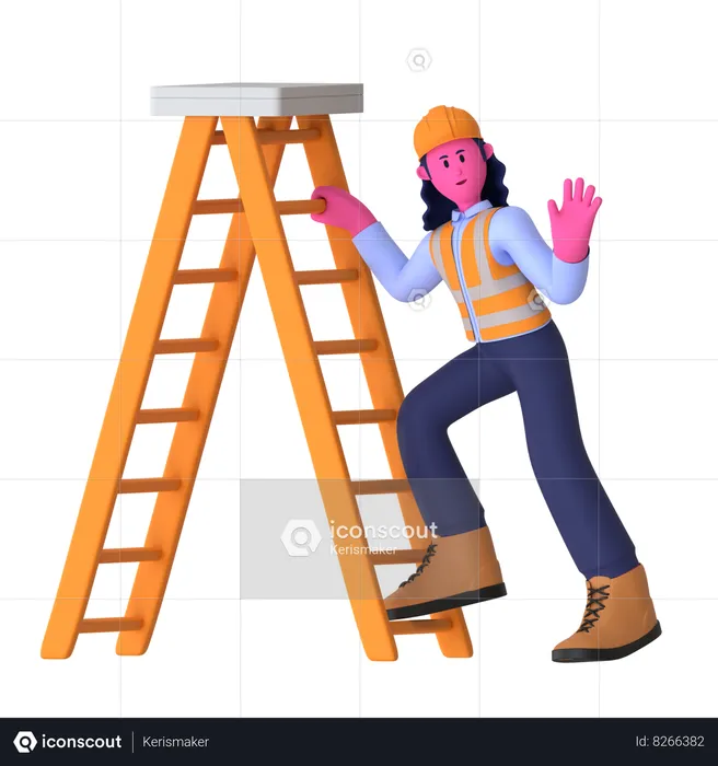 Female Worker Using Ladder  3D Illustration