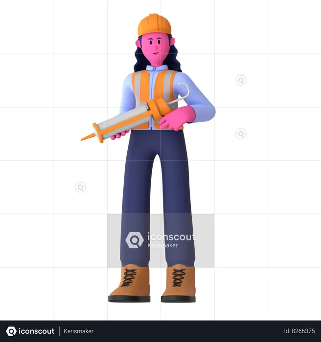 Female Worker With Caulk Gun  3D Illustration