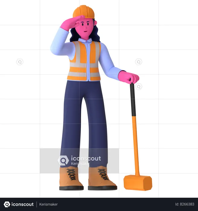 Female Worker With Hammer  3D Icon