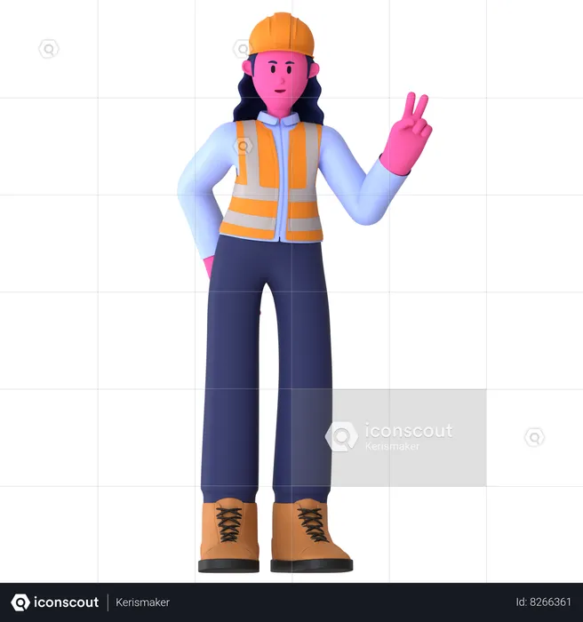 Female Worker With Peace Sign Gesture  3D Illustration
