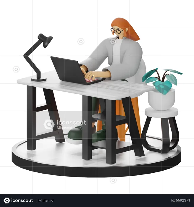 Female worker Working On Computer  3D Illustration