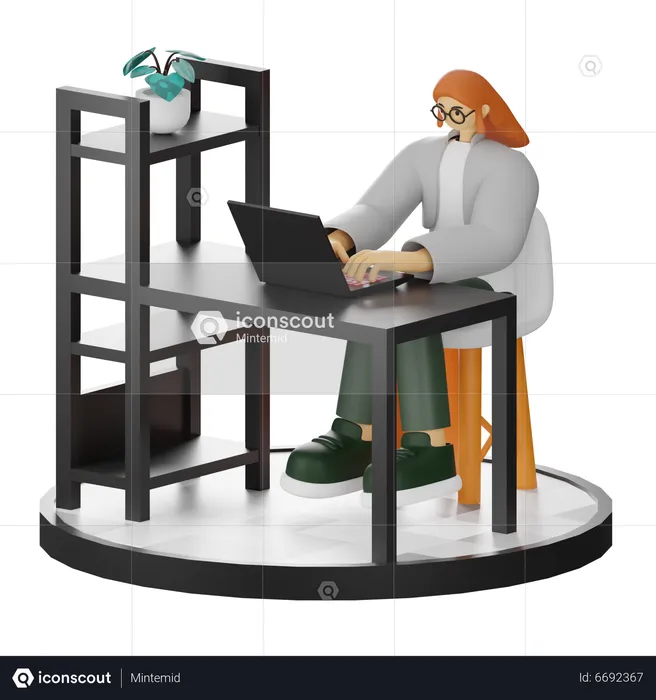 Female worker Working On Computer  3D Illustration