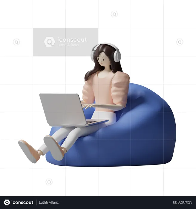Female working from home  3D Illustration
