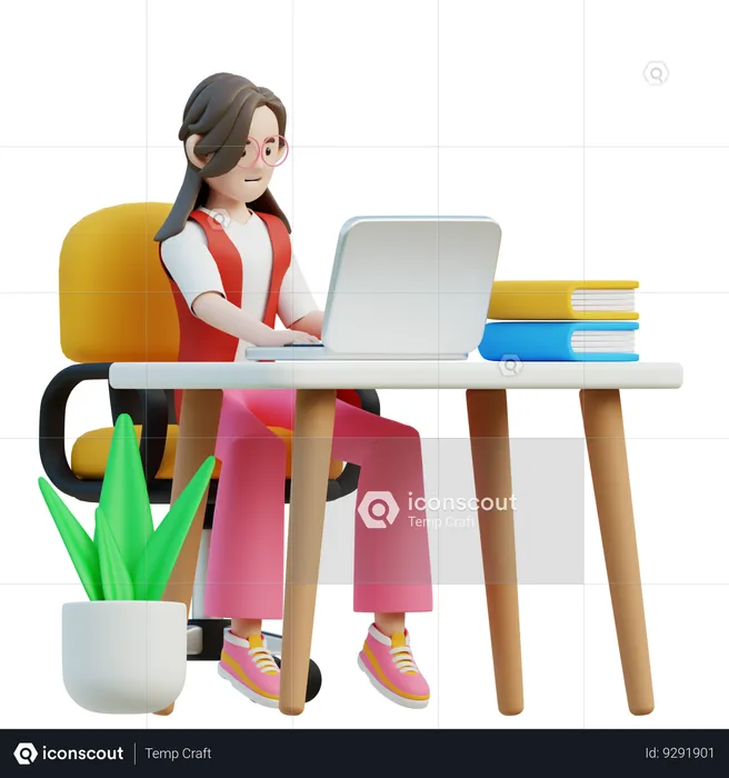 Female Working On Laptop  3D Illustration