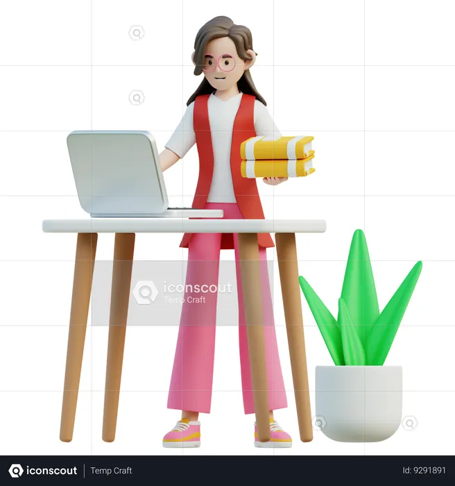 Female Working With Laptop From Home  3D Illustration