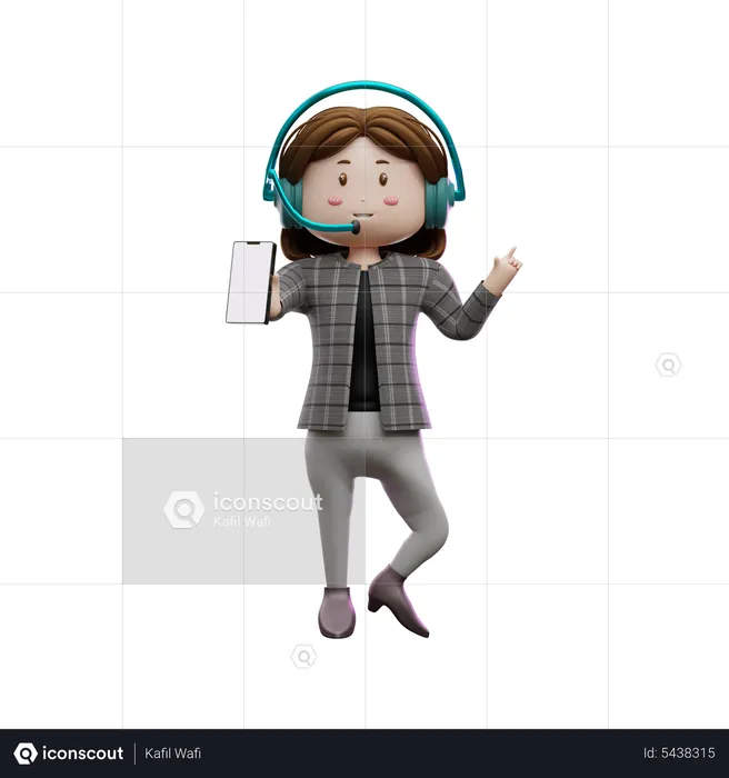 Agent de service client féminin montrant un smartphone  3D Illustration