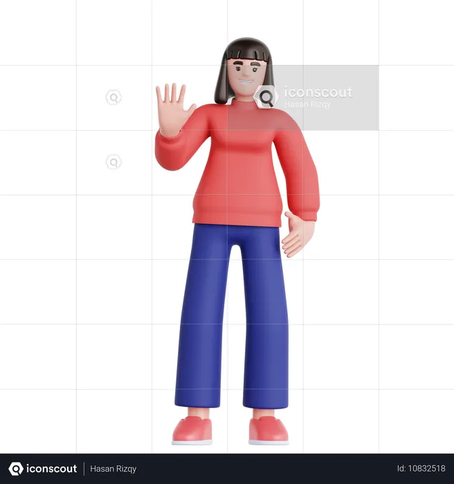 Femme agitant la main  3D Illustration