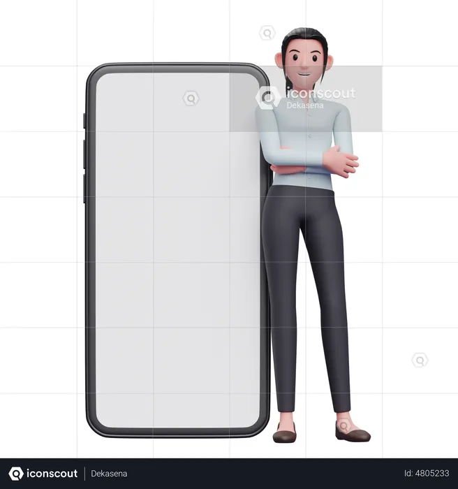 Femme penchée sur le téléphone  3D Illustration