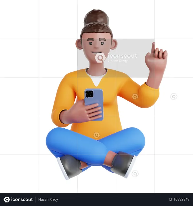 Femme assise et utilisant un téléphone  3D Illustration