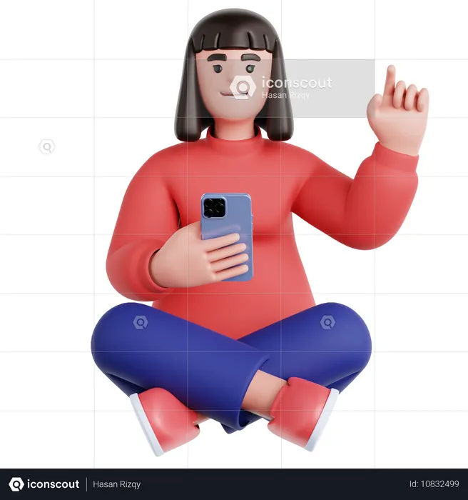 Femme assise et utilisant un téléphone  3D Illustration