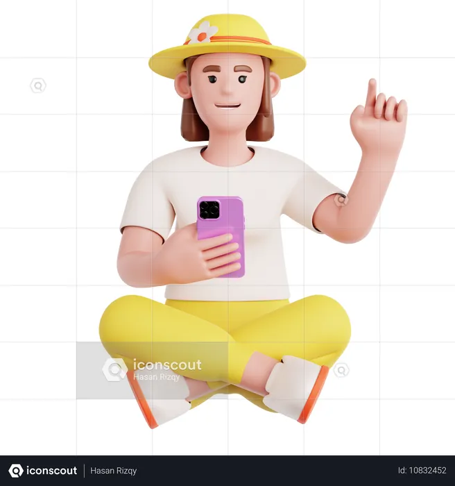 Femme assise et utilisant un téléphone  3D Illustration