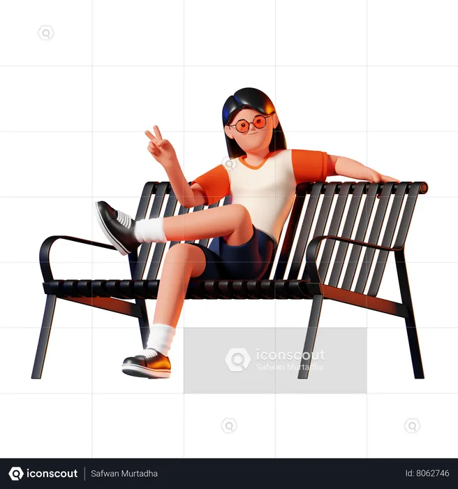 Femme assise sur un banc pose  3D Illustration