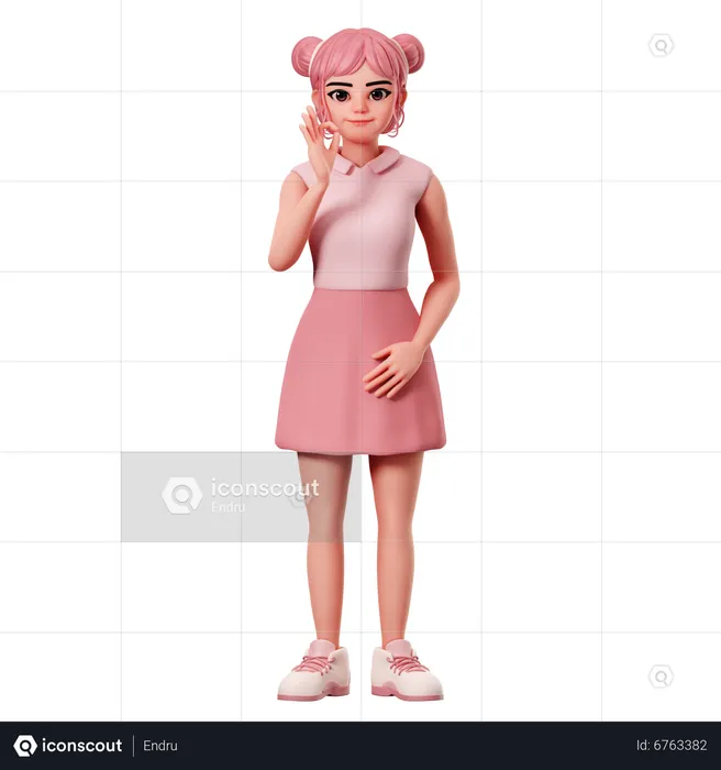 Femme avec des petits pains doubles montrant une pose correcte en utilisant la main gauche  3D Illustration