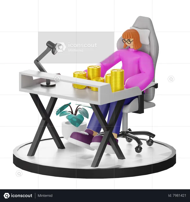 Femme calculant ses revenus  3D Illustration