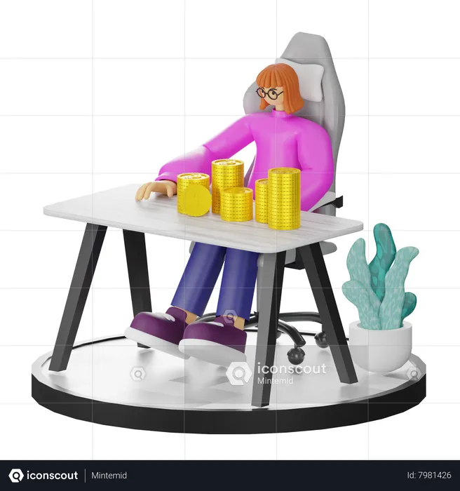 Femme calculant ses revenus  3D Illustration