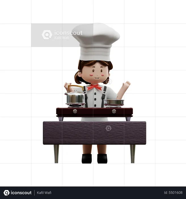 Femme chef cuisinier dans la cuisine  3D Illustration