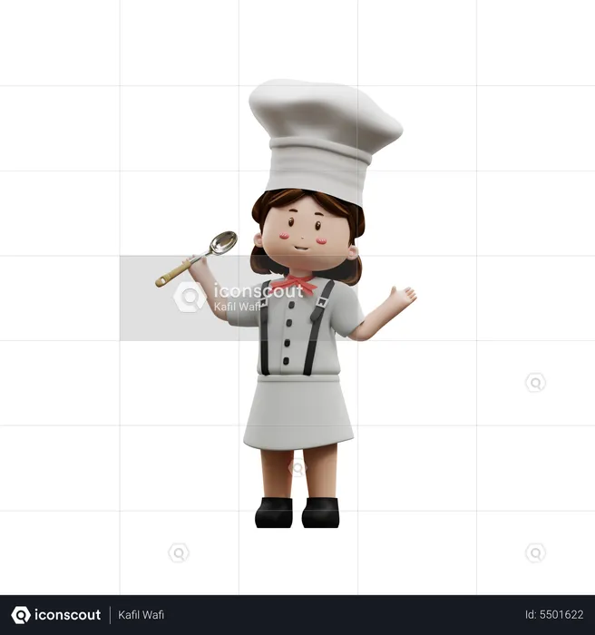 Femme chef tenant une cuillère  3D Illustration