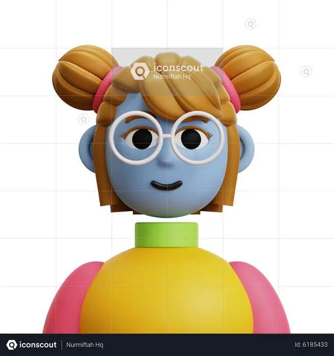 Queue de cheveux de femme avec des lunettes  3D Icon