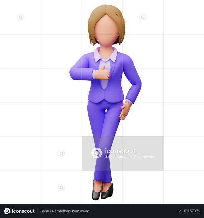 Femme affaires, projection, pouces haut  3D Illustration