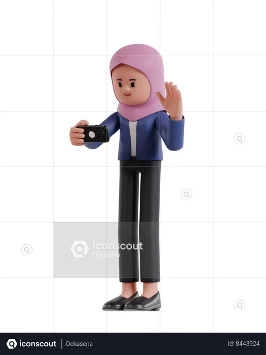 Femme d'affaires avec hijab passant un appel vidéo avec un smartphone  3D Illustration