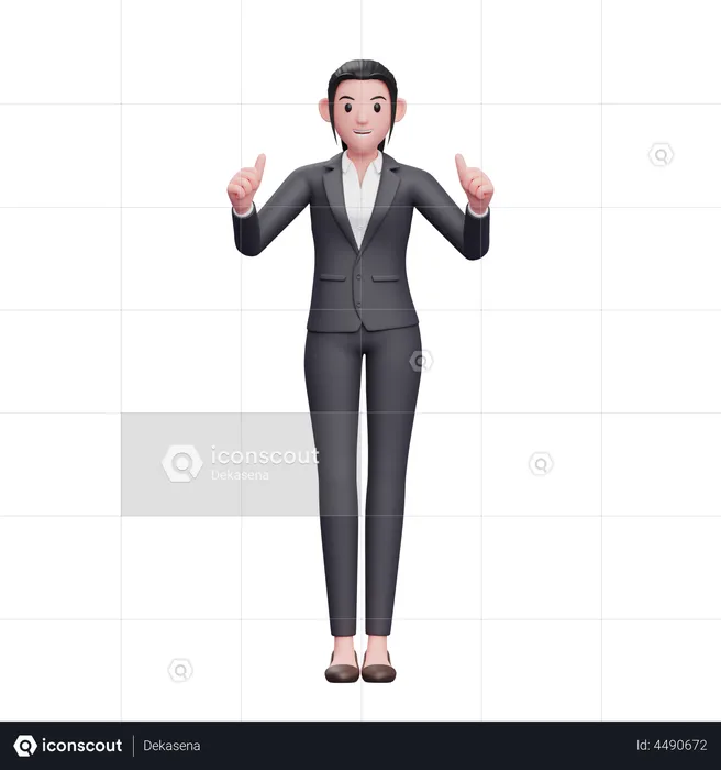 Femme d'affaires montrant les pouces vers le haut  3D Illustration