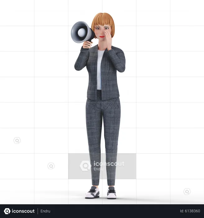 Femme d'affaires faisant du marketing par mégaphone  3D Illustration