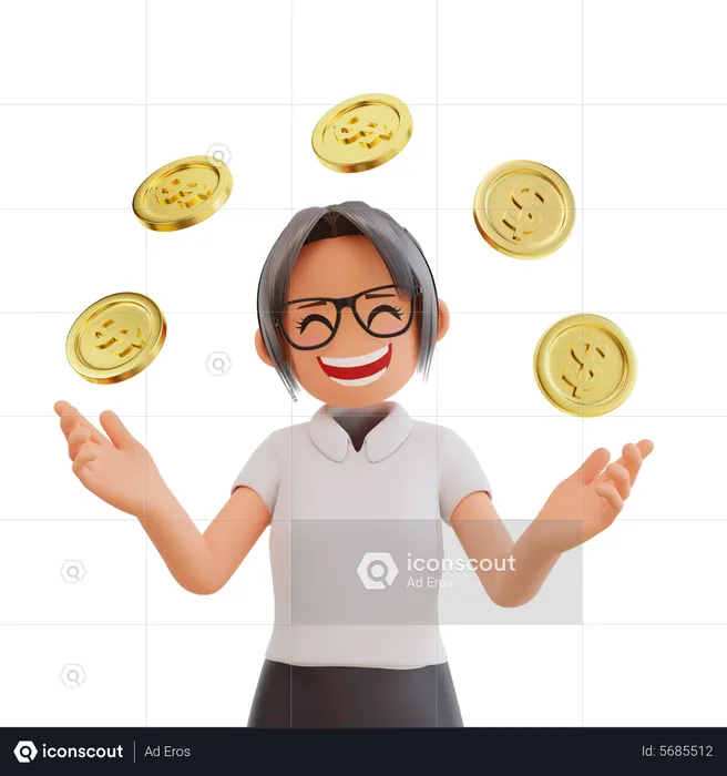 Femme affaires, projection, pièce dollar  3D Illustration