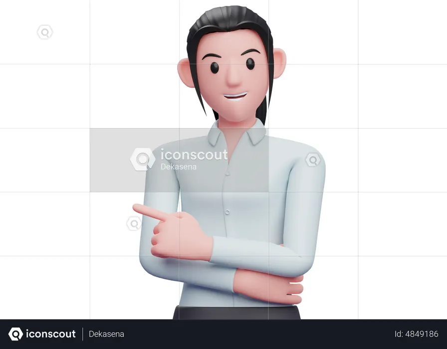 Femme d'affaires pointant vers la gauche avec l'index  3D Illustration