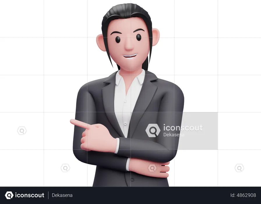 Femme d'affaires pointant vers la gauche avec l'index  3D Icon
