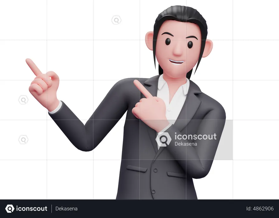 Femme d'affaires pointant vers le haut avec les deux mains  3D Icon