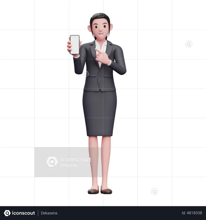 Femme d'affaires pointant vers l'écran du téléphone  3D Illustration