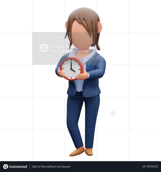 Femme affaires, porter, horloge  3D Illustration