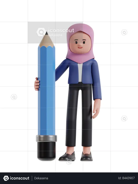 Femme affaires, porter, a, hijab, tenue, gros crayon  3D Illustration