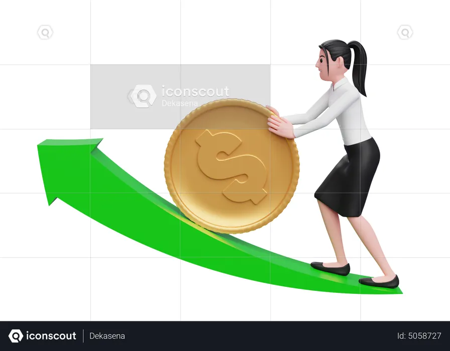 Femme d'affaires poussant l'investissement vers la croissance  3D Illustration