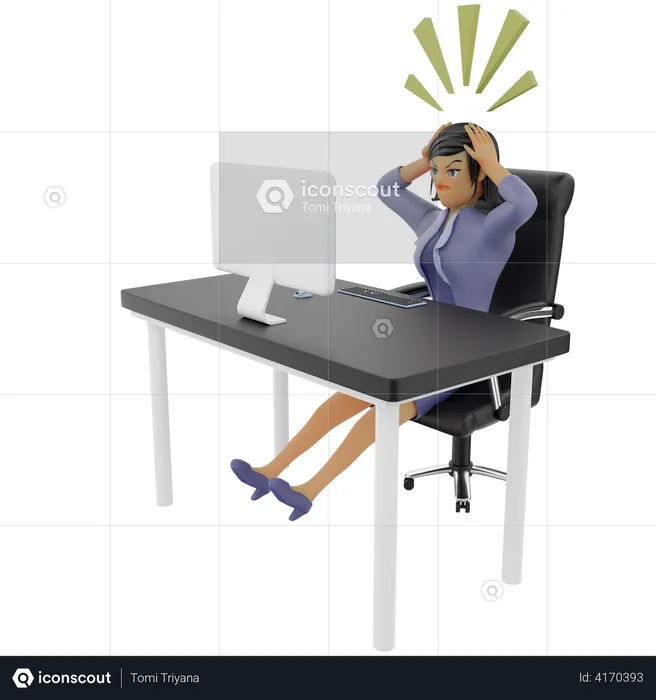 Femme d'affaires stressée au travail  3D Illustration