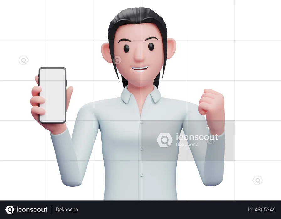 Femme d'affaires tenant un téléphone portable tout en célébrant  3D Illustration