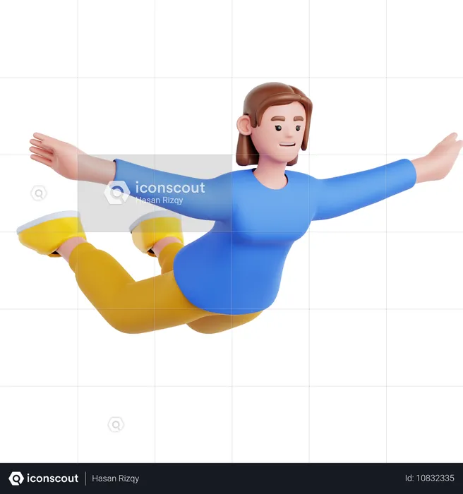 Pose de femme volante  3D Illustration