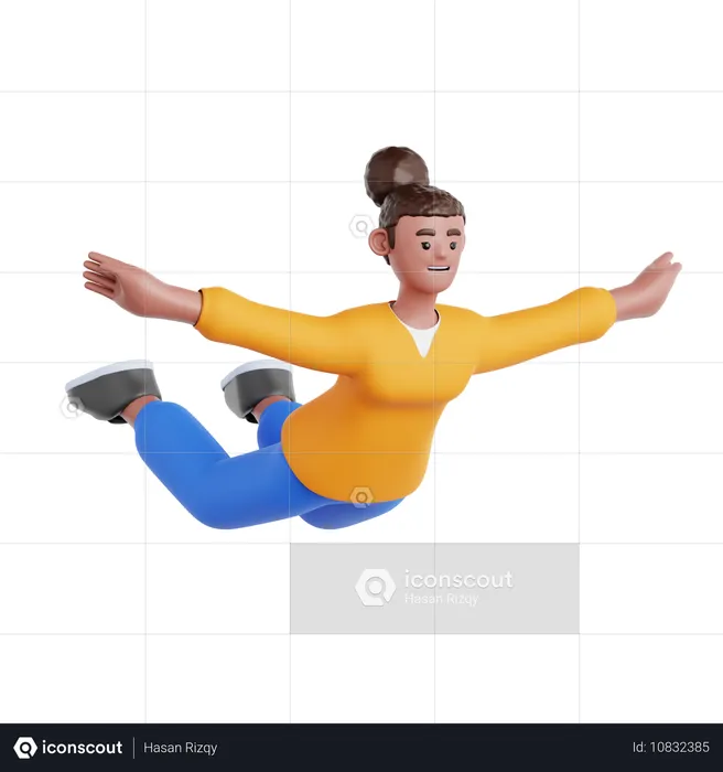 Pose de femme volante  3D Illustration