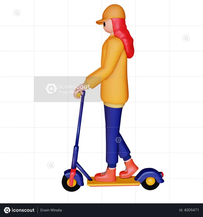 Femme équitation scooter électrique  3D Illustration
