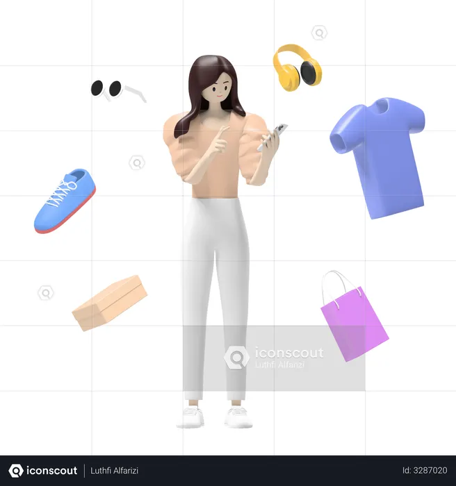 Femme faisant des achats en ligne  3D Illustration