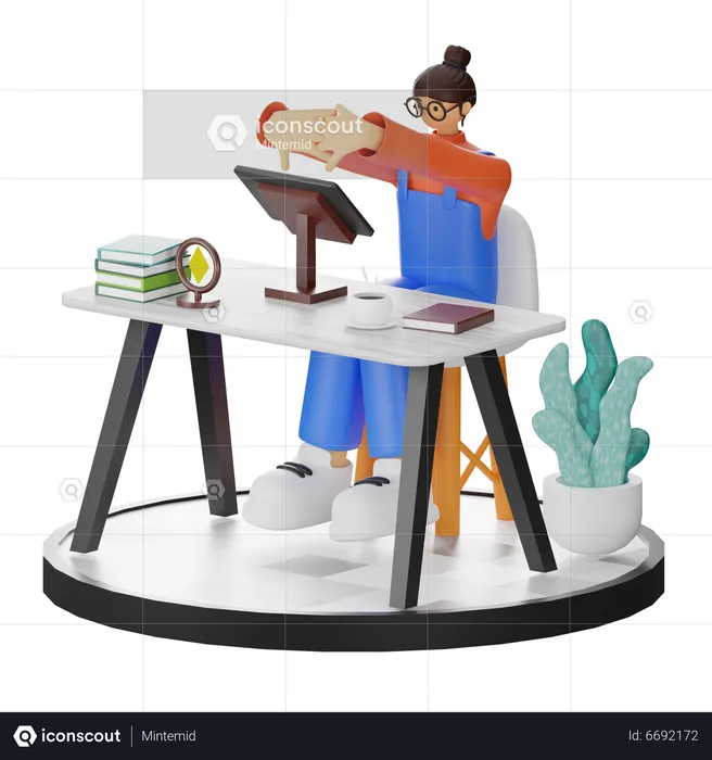 Femme faisant des étirements après le travail  3D Illustration