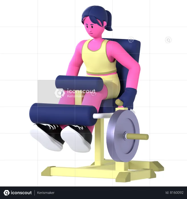 Femme faisant une machine à boucler les jambes  3D Illustration