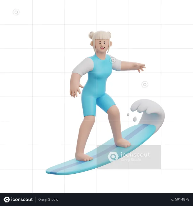 Femme faisant du surf  3D Illustration