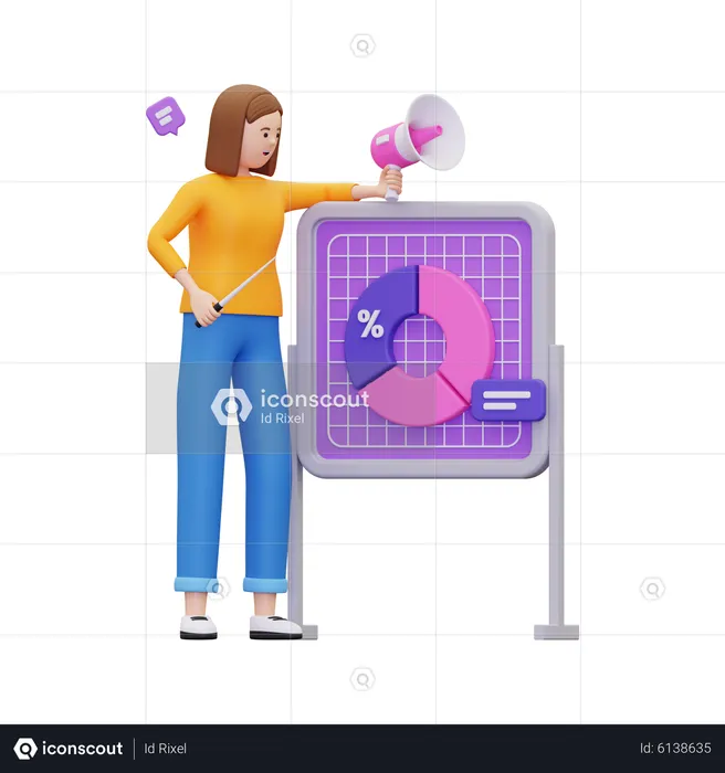 Femme faisant une présentation marketing  3D Illustration