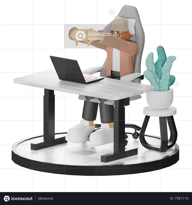 Femme fatiguée de travailler au bureau  3D Illustration