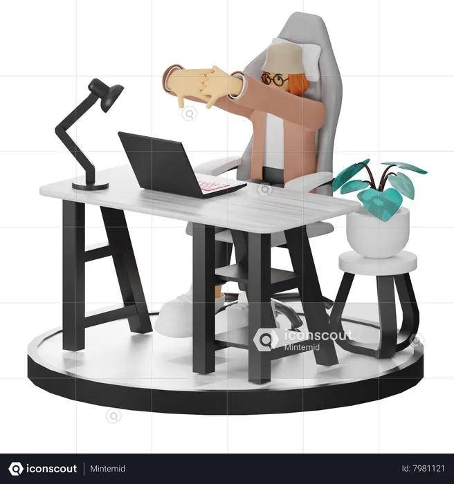 Femme fatiguée de travailler au bureau  3D Illustration