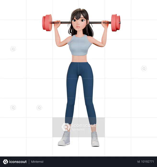 Femme en salle de sport soulevant une barre au-dessus de sa tête  3D Illustration