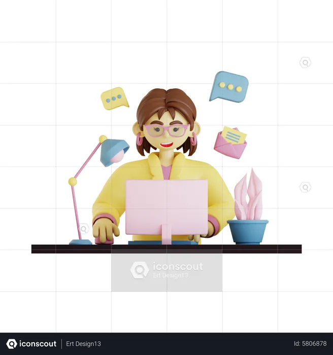 Femme heureuse au travail  3D Illustration