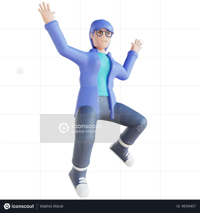 Pose de saut de femme heureuse  3D Illustration