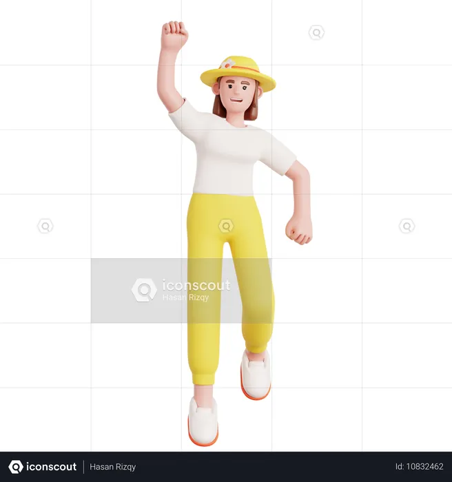 Femme heureuse, sauter  3D Illustration